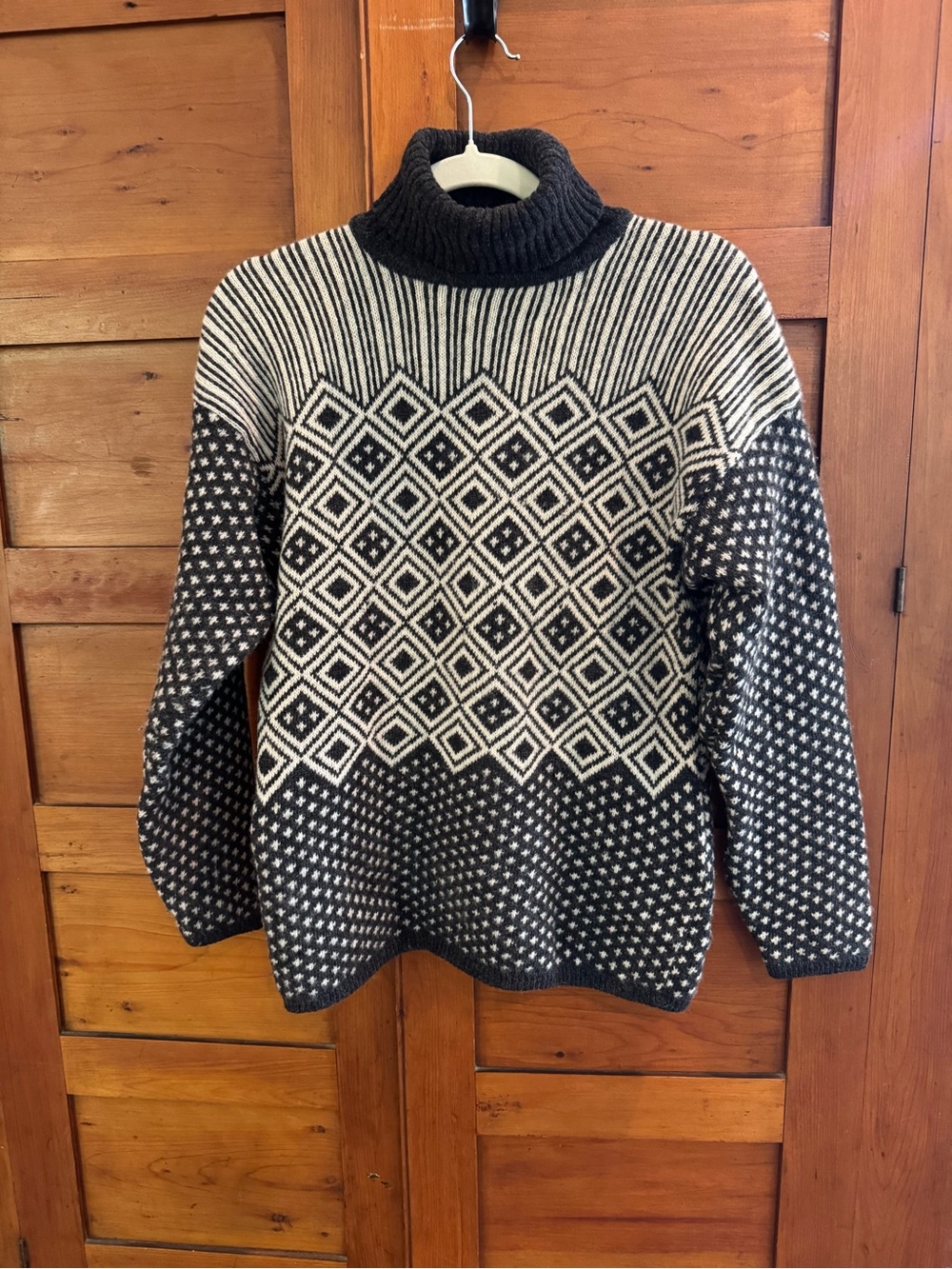 Vintage ESPRIT 100% Lambswool Geometric Turtleneck Sweater Patterned Knit Large